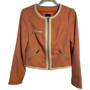 The Limited Womens Jacket Sz M Orange Beige  Zip Tweed  Faux Leather Trim Pocket
